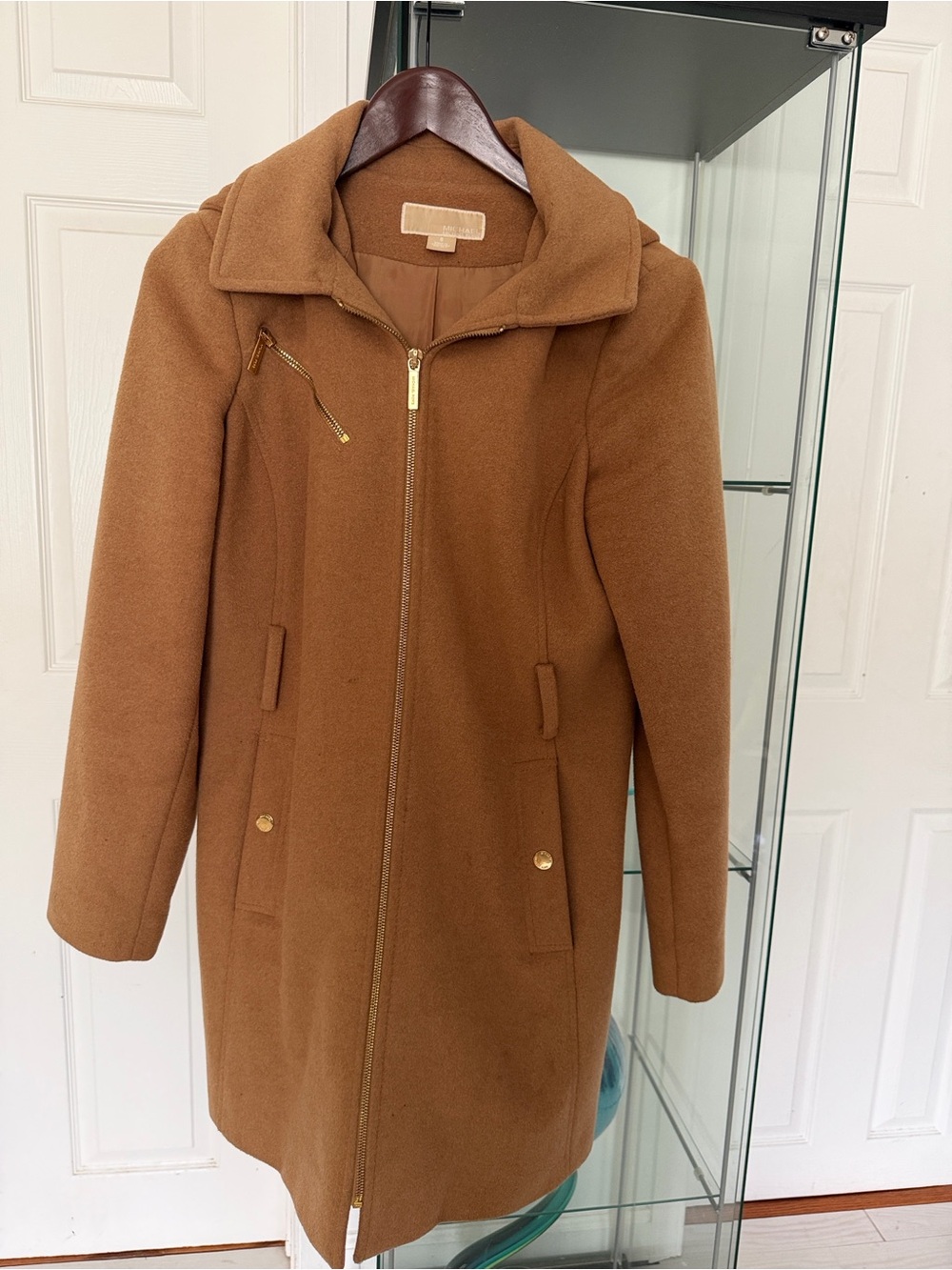 Michael Kors Camel Brown Wool-Blend Zip Coat